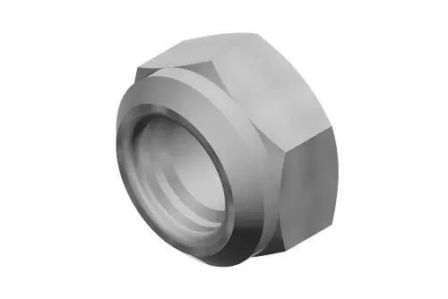 Sechskantmutter aus Metall, geeignet für Schraubverbindungen, mit innerem Gewinde. Produkt von Bosch, offensichtlich für Anwendungen in der Verbindungstechnik gedacht.